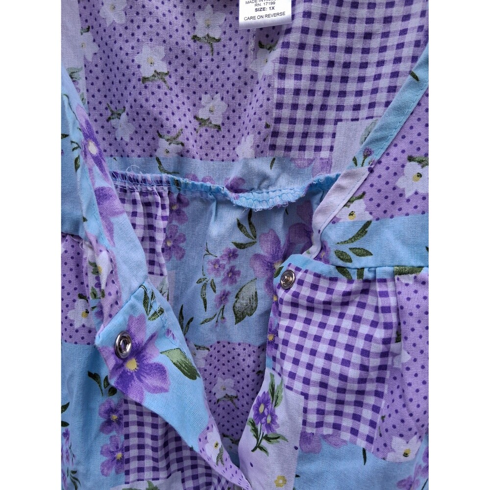 Women's Smock Apron Moo-Moo Snap-Up Purple & Blue Floral Patchwork 1X Moon Dance - Picture 5 of 6